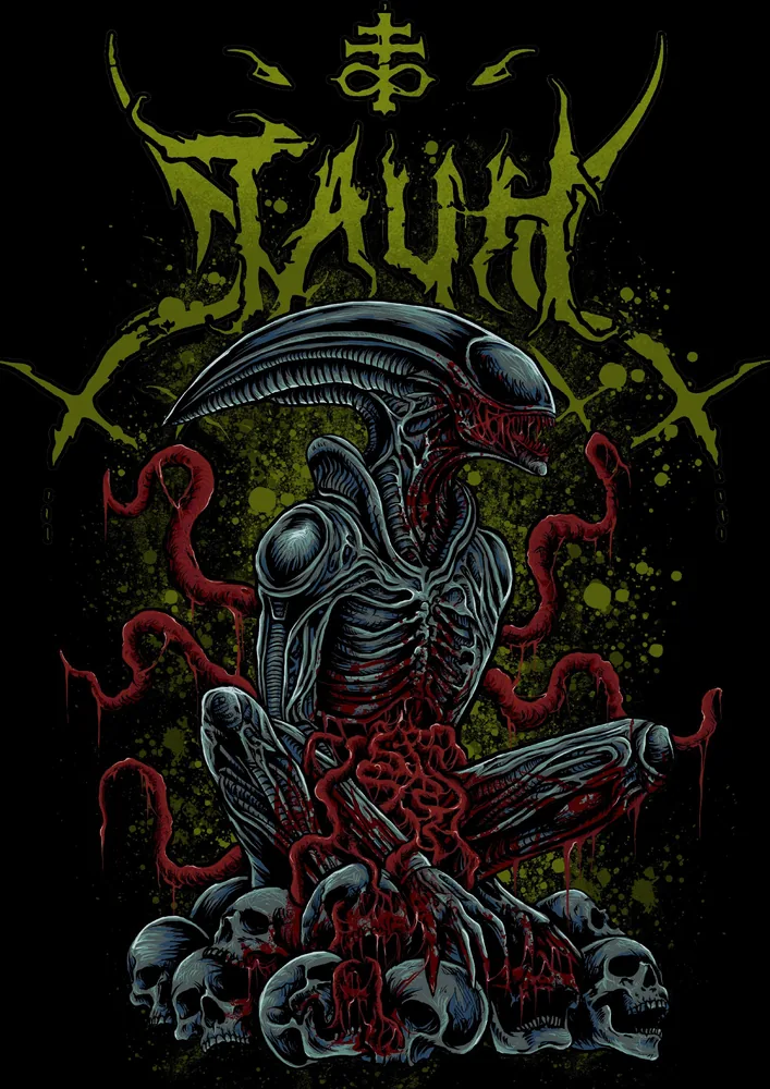 Il disegno della maglietta con lo xenomorfo